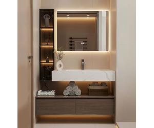 Vanità moderna del bagno con lo specchio intelligente e il controsoffitto | Moderno mobiletto da bagno con specchio anti-appannamento intelligente e armadietto galleggiante salvaspazio per uno spazio