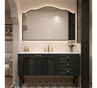 Vanità moderna del bagno con porte a chiusura ammortizzata, specchio intelligente a LED e lavandino integrato