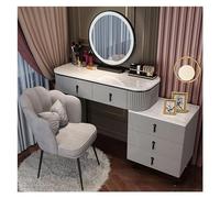 Vanità moderna per il trucco con comodino rimovibile e sgabello imbottito regolabile illuminazione a 3 colori elegante shaker grigio e nero design per la decorazione della camera da letto.