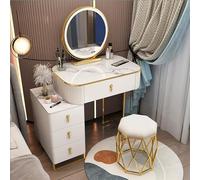 Vanità multifunzionale per il trucco con luce a specchio e sgabello, elegante toeletta con 4 cassetti per prodotti essenziali di bellezza nizzati, perfetto per la casa e i truccatori