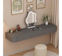 Vanità per trucco galleggiante in legno massello grigio con cassetti, completamente assemblata, tavolo da toeletta multifunzionale con angoli arrotondati per camera da letto, dimensioni 160 cm
