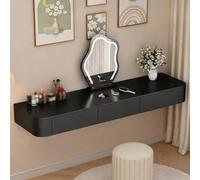 Vanità per trucco in legno massello nero con cassetti, completamente assemblata, tavolo da toeletta multifunzionale con angoli arrotondati, 160 cm, per camera da letto e uso domestico