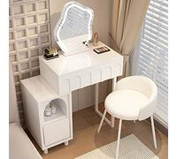 Vanità per trucco touchscreen con specchio dimmerabile 3 modalità di colore 2 cassetti scrivania per camera da letto con sgabello imbottito bianco 60 cm/23,6 inPerfetto per un elegante setup di
