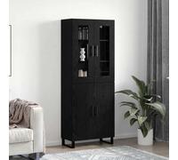 Vanitopaz Armadietto alto in legno di quercia nero, con ante e molto spazio, credenza moderna per soggiorno e sala da pranzo, armadio sottile con ripiano e consolle