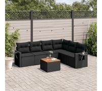 Vanitopaz Set di 7 divani da giardino in polyrattan nero, con cuscino, modulare, espandibili, resistenti alle intemperie, per terrazza, balcone, esterni, lounge con braccioli e schienale