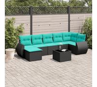 Vanitopaz Set di 8 divani da giardino in polyrattan nero con cuscino rimovibile, modularmente espandibile, resistente alle intemperie, per terrazza, balcone, giardino, lounge all'aperto, divano