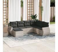 Vanitopaz Set di divani da giardino in rattan sintetico, 7 pezzi, grigio chiaro, con cuscino, espandibile modularmente, resistente alle intemperie e impermeabile, con parte angolare, parte centrale