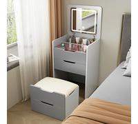 Vanity 3 in 1 con specchio LED flip-top e nascosto - Tavolo da toeletta compatto per piccoli spazi, mobile portaoggetti grigio e bianco, 48 cm design integrato