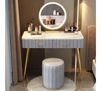Vanity - Beauty case girevole a 360° con cassetti e scomparti a luminosità regolabile, sgabello incluso, 100 cm, ideale per arredamento glamour della camera da letto