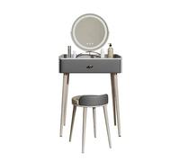 Vanity - Beauty case girevole a 360° con luci LED a 3 colori e sgabello regolabile, tavolo da toeletta Rockboard (beige 60 cm/grigio 60 cm)