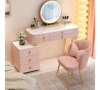 Vanity - Beauty case illuminato con luminosità regolabile, 3 impostazioni di colore, sgabello in peluche, grandi cassetti, perfetto per donne e ragazze