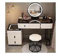 Vanity - Beauty case illuminato con sgabello imbottito, piano del tavolo trasparente, 5 grandi cassetti e contenitore ricaricabile, perfetto per la routine di bellezza di donne e ragazze