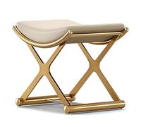 Vanity Chair Sgabello per trucco, in pelle senza schienale, con gambe a X in metallo, design moderno per soggiorno e bagno, dimensioni: 38,1 cm P x 45 cm L x 45 cm