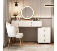 Vanity Desk con 5 cassetti for camera da letto, tavolo da trucco con cassettiera rimovibile a 3 cassetti e portaoggetti, grande tavolo da toeletta moderno for donne e ragazze, scrivania da trucco