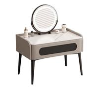 Vanity Desk con specchio LED e 3 modalità di illuminazione, tavolo da trucco compatto con cassetto elegante tavolo da toeletta per camera da letto e finestra a golfo, grigio, 60 cm