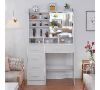 Vanity Desk minimalista per spa, set di attrezzature per salone, con ripiano, con specchio e luce illuminati, luce regolabile, nuovo stile moderno, regalo di San Valentino per la fidanzata Toeletta di