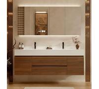 Vanity doppio lavandino con specchio LED, mobile da bagno galleggiante, ampio spazio di archiviazione