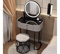 Vanity - Elegante mobile da trucco moderno con specchio illuminato ed elegante sgabello imbottito con piano in vetro, perfetto tavolo da toeletta per donne e ragazze, grigio e nero, 50 cm
