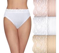 Vanity Fair Women's Flattering Lace Panties, Hi Cut-3 Pack-Quartz/White/Nude Stripe, 9