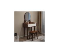 Vanity integrato con specchio LED e luci, sgabello moderno in legno per camera da letto (bianco noce ORDINARY60C) perfetto per gli amanti del trucco e decorazione elegante