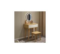 Vanity integrato con specchio LED e luci, sgabello moderno in legno per camera da letto (legno bianco 60° luce), perfetto per gli amanti del trucco e decorazione della camera da letto