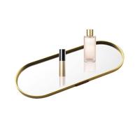 Vanity Mirror Tray - Elegant Gold Finish, Metal Frame Construction, Multi-Purpose Organizer, Decorative Storage Plate | profumo jewelry makeup vanity dresser bathroom bedroom tabletop display accessor