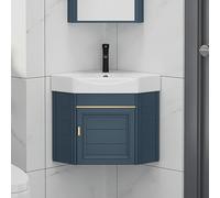 Vanity - Mobile bagno angolare con lavandino, montaggio a parete, per piccoli spazi, con rubinetto, ideale per il bagno