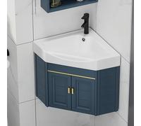 Vanity - Mobile bagno angolare con lavandino, montaggio a parete, per piccoli spazi, con rubinetto, ideale per il bagno