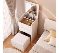 Vanity - Mobile da trucco bianco con sgabello imbottito, luci a LED, specchio, 2 ante e 4 cassetti, grande tavolo da toeletta con armadietto, per ragazze e donne (A)