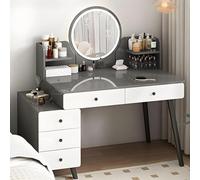 Vanity - Mobile da trucco con specchio LED, 5 cassetti, armadietto laterale regolabile, 3 modalità di illuminazione, elegante toletta per camera da letto, stazione di bellezza funzionale