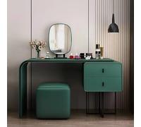 Vanity - Mobile da trucco grigio scuro con specchio e 3 luci, 2 cassetti e sgabello imbottito, elegante tavolo da toeletta 120 x 48 x 73 cm, ideale per camera da letto e bagno.