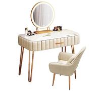 Vanity - Mobile da trucco illuminato con illuminazione regolabile a colori, elegante toeletta con grandi cassetti e sgabello, stazione di bellezza perfetta per rifacimenti glamour
