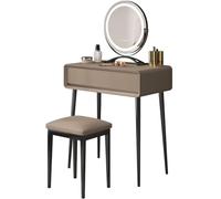 Vanity - Mobile da trucco moderno con cassetti regolabili in 3 colori stabili, sgabello imbottito, maniglie nascoste, ideale per camera da letto, perfetto per le donne (cachi, 60 cm)