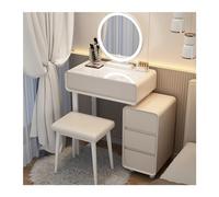 Vanity - Mobile da trucco moderno con specchio a LED, 4 cassetti e armadietto, elegante tavolo da toeletta per ragazze e donne, grigio bianco, decorazione perfetta per camera da letto, 70 cm