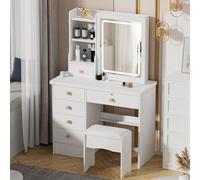 Vanity - Mobile da trucco moderno con specchio a LED, 6 cassetti e 3 ripiani, elegante, per camera da letto, 80 x 36 x 132 cm