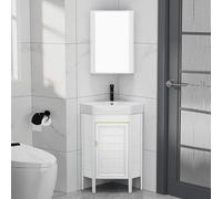 Vanity - Mobiletto da bagno ad angolo salvaspazio con lavabo e armadietto dei medicinali, design a pavimento per spazi compatti