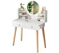 Vanity per Camera da Letto con Specchio Luminoso Touch Intelligente, Semplice toletta e Comodino Integrato con vanità Mobile da scrivania con cassetti con Ripiani Multistrato, Bianco, 80x40x