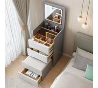 Vanity - Set da scrivania con luce tattile regolabile, tavolo da toeletta con sgabello imbottito, comodino, armadio, grigio, 47,8 x 49,9 x 81,3 cm