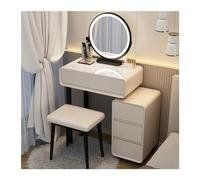 Vanity - Set da toeletta moderno con specchio illuminato, 4 cassetti e armadietto portaoggetti, elegante tavolo da toeletta per ragazze e donne, colore grigio