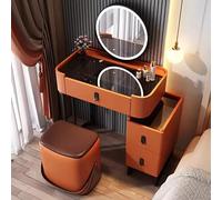 Vanity - Set da trucco con specchio rotante a 360°, in vetro temperato, con tavolo e sgabello, perfetto per gli amanti della bellezza e la decorazione della casa
