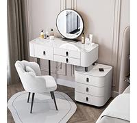 Vanity - Set da trucco moderno con specchio girevole a 360° e luci LED a 3 colori, elegante set con 6 cassetti e sgabello imbottito, 100 cm, colore: bianco e nero perfetto per gli amanti della