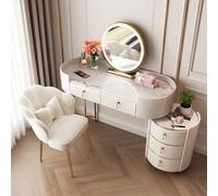 Vanity - Set di mobili da trucco con specchio e cassetti, scrivania con sedia, tavolo da toeletta bianco/grigio, moderno set da trucco per camera da letto, per ragazze e donne (grigio, 80 cm)