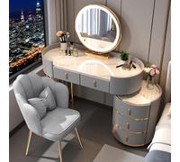 Vanity - Set di mobili da trucco con specchio e cassetti, scrivania con sedia, tavolo da toeletta bianco/grigio, moderno set da trucco per camera da letto, per ragazze e donne (grigio, 100 cm)
