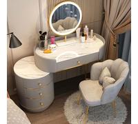 Vanity - Set di tavolo da trucco rotondo con cassetti, luminosità regolabile in 3 livelli, con contenitore e sgabello, per camera da letto, decorazione della stanza dei trucchi