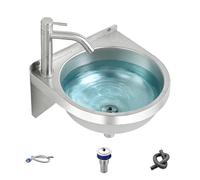 Vanity Sink - Semi-Circular Wall Mount Washbasin, 304 Stainless Steel Washroom Basin with Faucet | Mini Sink for Bathroom, Kitchen Corner, Entryway, Restroom | Home, Hotel, Cafe, Laundry, Restaurant