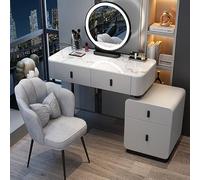 Vanity - Tavolo da trucco con touch screen, specchio dimmerabile, comodino mobile e sgabello imbottito, elegante mobile per camera da letto, regalo per lei - grigio/nero