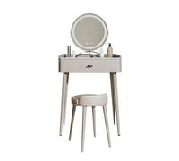 Vanity - Tavolo da trucco girevole a 360° con 3 luci colorate e sgabello regolabile, tavolo da trucco Rockboard (beige, 60 cm) - Perfetto spogliatoio essenziale