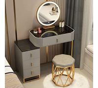 Vanity - Vanità per trucco a LED girevole a 360°, con specchio dimmerabile touch, 4 cassetti, sgabello imbottito, ideale per mobili da camera da letto