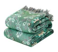 VANJOROY Coperta grande per divano a 2 o 3 posti, con motivo floreale, 100% puro cotone biologico, morbida e calda, per divani, poltrone, divani e letto, 230 x 250 cm, verde