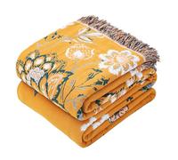 VANJOROY Coperta per divano e letto, 100% cotone biologico morbido, double-face, motivo floreale con uccellini, gialle, per divano singolo a 2 posti, poltrona e copriletto.130 x 150 cm
